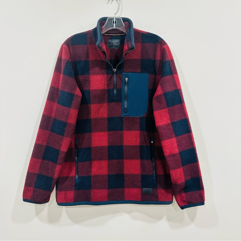 VINTAGE ABERCROMBIE & FITCH BUFFALO PLAID FLEECE SWEATER JACKET MENS SIZE S